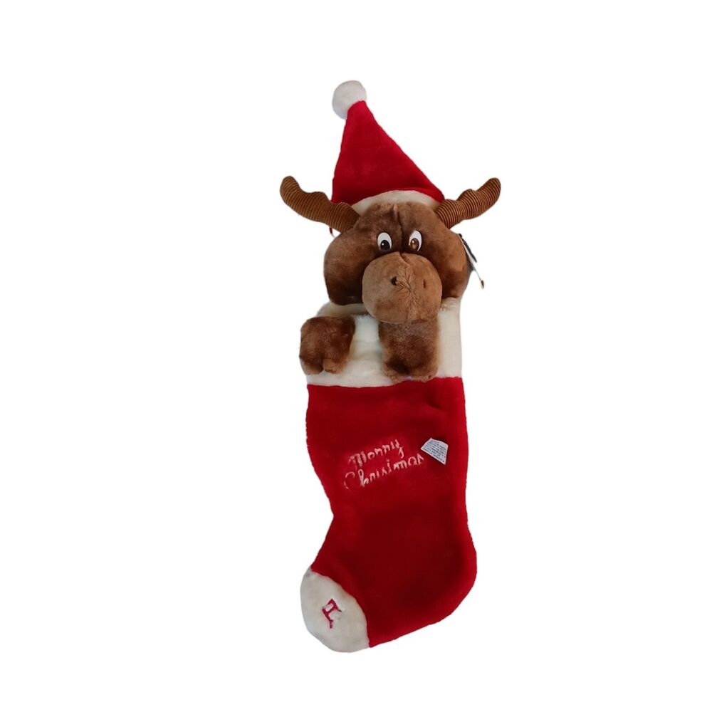 Chrisha Playful Plush Moose Christmas Stocking Large Vtg  1988 28" Long